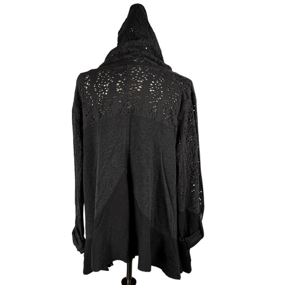 Free People Dark Gray Doiley-Knit Lace Oversized Hood Sweater Jacket Sz Small - Picture 4 of 13